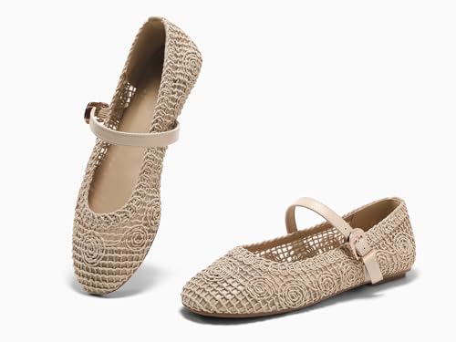 Image of Coutgo Womens Mary Jane Woven Flats Round Toe Ballet Flats Dressy Comfortable Slip On Shoes