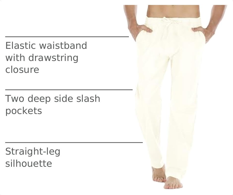 Image of Mens Loose Fit Linen Pants Casual Lightweight Drawstring Stretch Cotton Linen Pants for Men Summer Beach