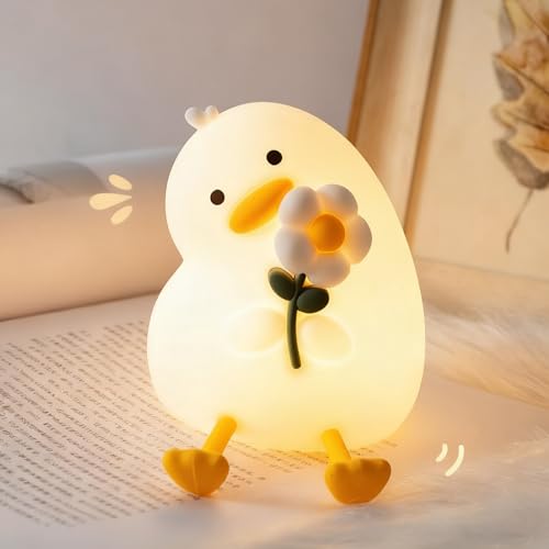 AVEKI Duck Night Light for Kids, Cute Light up Duck Decor Lamp, 3 Levels Dimmable Silicone Baby Night Light for Nursery, Rechargeable Touch Kids Lamp, Christmas & Birthday Gifts for Boys and Girls
