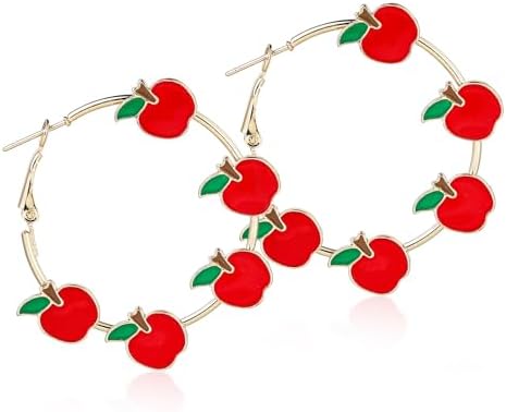 Pingyongchang Teacher Earrings for Women Cute Handmade Pencil Enamel Hoop Earrings Funny Apple Hoop Earrings Teacher Appreciation Gift image 5