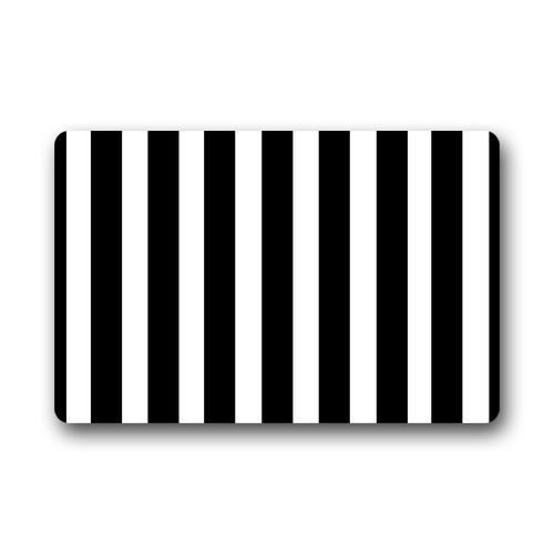 Qearl Custom Black White Stripe Door Mats Cover Non-Slip Machine Washable Outdoor Indoor Bathroom Kitchen Decor Rug Mat
