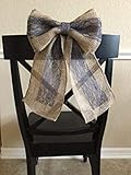 11' Wide Burlap and Lace Navy Lace Pew Bow Chair Decor Wedding Venue Ribbon Seating Reception