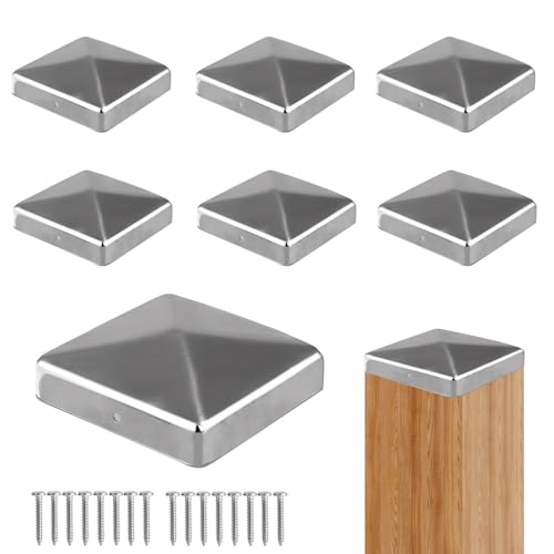 8 Stück Pfostenkappen, 9x9cm Pfostenabdeckung aus Metall Pyramidenform Zaunpfosten Kappen für Holzpfosten Abdeckkappen für Zaunpfoste mit Schrauben
