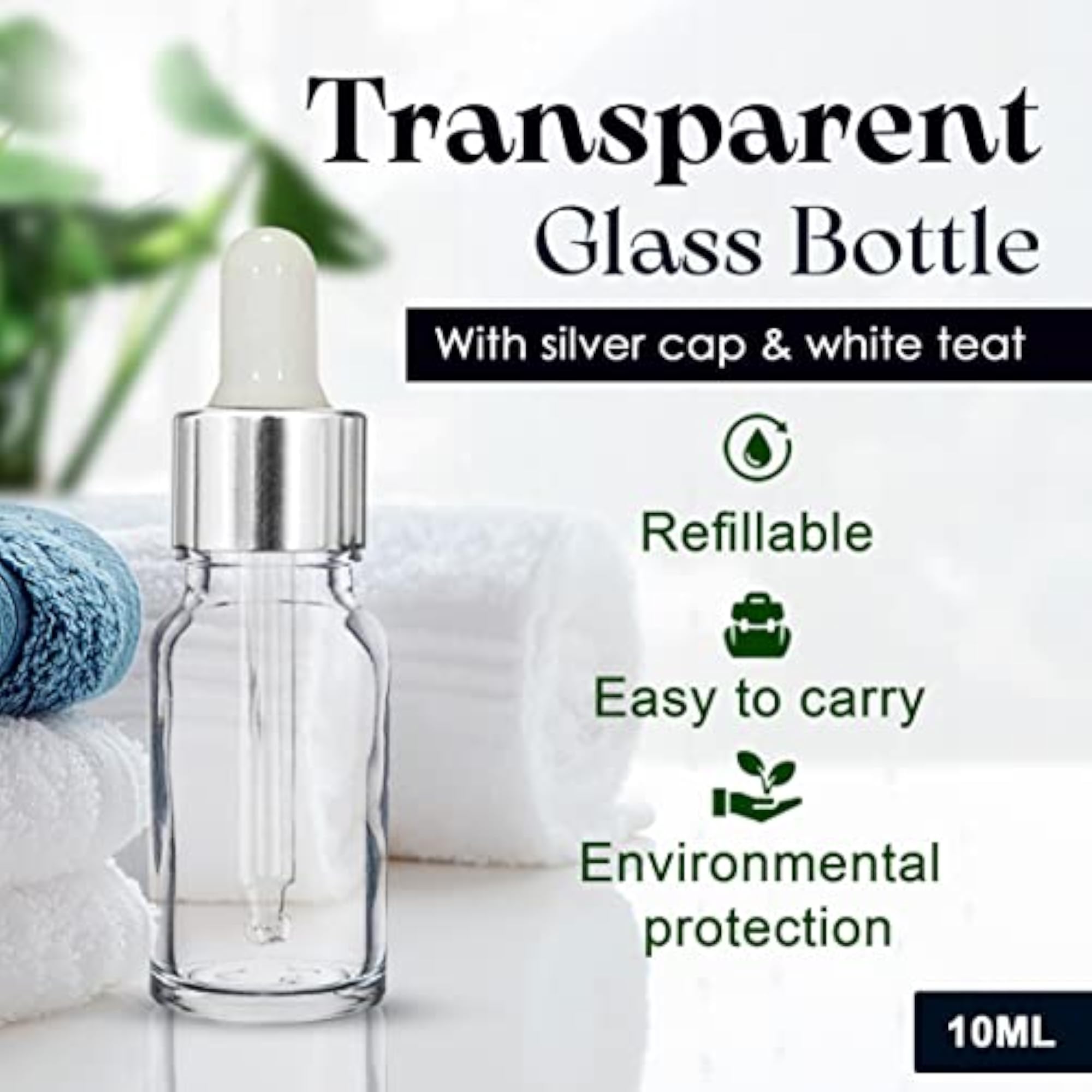 10 ML Clear Round Empty Glass Bottle with Dropper, Refillable
