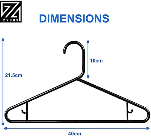 ZYBUX - 20x Adult Coat Hanger Black Colour, Extra Strong Plastic, Space Saving with Suit Trouser Bar (40cm Wide)