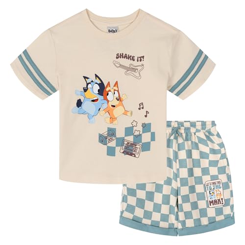 Image of Bluey Drop Shoulder T-Shirt and Shorts Outfit Set Toddler to Big Kid Sizes (2T - 10-12)
