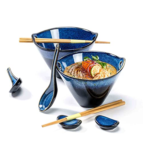 Henten Home 20 OZ Ramen Bowls Set, Ceramic Japanese Noodle