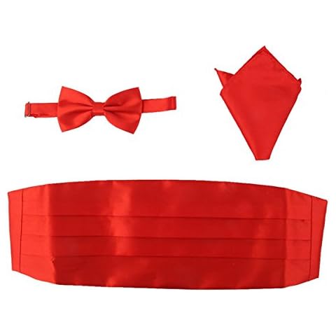 LUOEM 3 Stück Herren Satin Fliege Kummerbund Taschentuch Set Cover