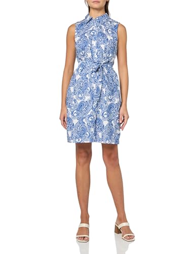 Image of Tommy Hilfiger Women's Sleeveless Collared Button Front Tie Waist Mini Shirt Dress
