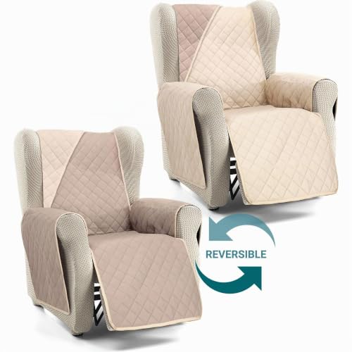 Miniatura 3 de Ecommerc3 Funda Sillón 1 Plaza Relax Acolchada Impermeable Y Antideslizante - Funda Sillón Reversible Color Beige Cuero Protector Sillón Ideal Mascotas, Niños Y Uso Diario