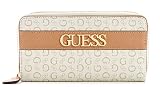 GUESS Women's White Tan Logo Zip-Around Wallet Clutch Bag