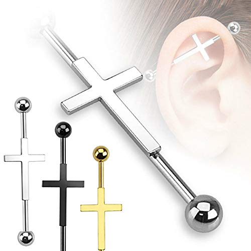 Cross Industrial Barbell Cartilage Earring Body Piercing Jewelry Helix-Conch Arrow Bar (Mixed 3Pcs Cross) #TOP3