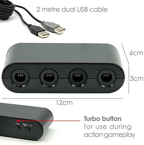 Gamecube NGC Controller Adapter - Compatible with Nintendo Switch, Wii U, PC - 4 Ports for Super Smash Bros - USB No Drivers Required