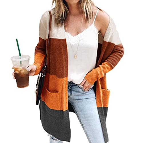 Mzshne Lässiger Damen-Strickmantel mit langen Ärmeln, offener Vorderseite, Strickpullover, Outwear für Frauen Cover