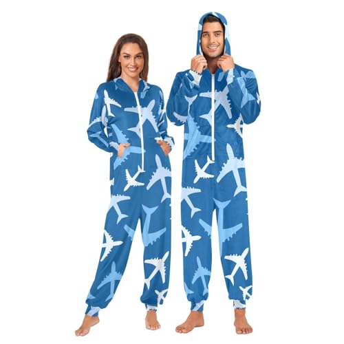 SUABO Airplanes Unisex Adult Onesies Pajamas One Piece Sleepwear Homewear for Women Men XL