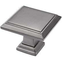 Grey Square Cabinet Pulls - 10 Pack / 1.3 Inch, Gunmetal Vintage Knobs for Kitchen, Furniture, Farmhouse Drawers, Bathroom Vanity Hardware