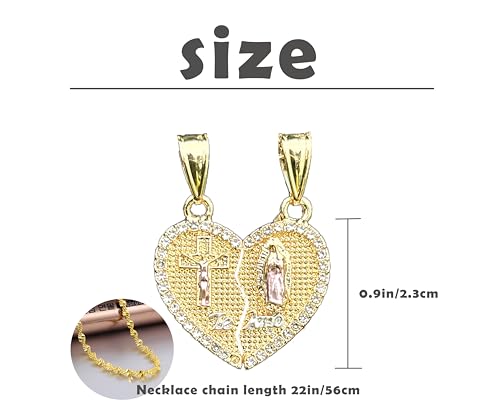 Generic 18K Gold Plated Couples Necklace Virgin Mary Necklace Jesus Necklace Heart Necklace Plated Gold Necklace Couple Jewelry for Him and Her (includes 2 necklaces), 452
