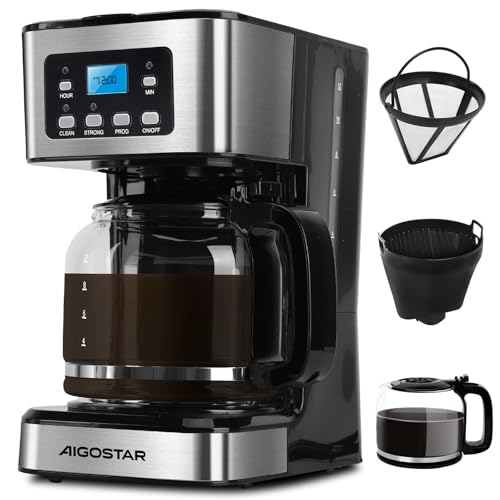 Recopilación de Cafetera Bodega Aurrera favoritos de las personas. 48 Aigostar Cafetera de Goteo 1.8L (12 Tazas), Programable, con Filtro Permanente, Función de Autolimpieza (Desincrustación) y Mantenimiento del Calor