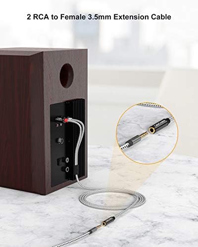 RCA to 3.5mm Female Cable Adapter 20CM 2RCA Male Phono Mini Lead Red and White Aux Headphone Cord Stereo Audio Y Splitter Compatible with Hi-Fi Amplifier DJ Controller Desktop Speaker Computer TV Car
