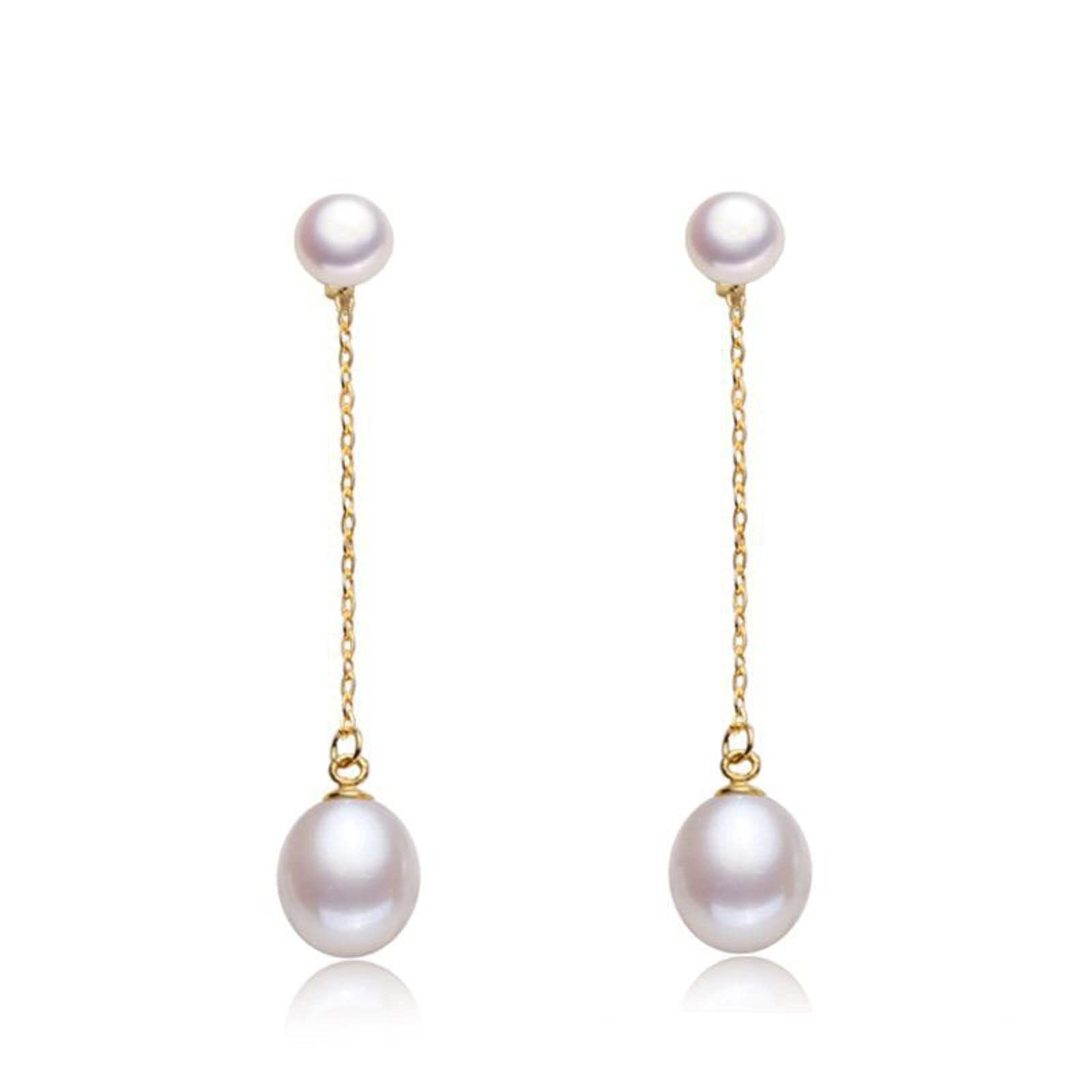 Lokiloki Women's Silver 925 Sterling Drop Earrings Natural Freshwater Double Pearl Long Earrings Jewelry For Gifts
