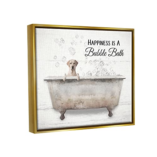 Image of 'Happiness Is A Bubble Bath Dog'| Floating Frame Canvas Art | Stupell Industries | Gold, 31 x 25 Inches, Easy to Hang and Sturdy, Made in USA, by Lori Deiter