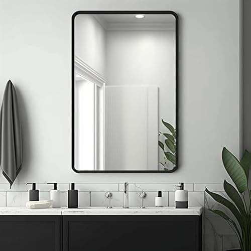 USHOWER 24 x 36 Inch Bathroom Mirror, Matte Black Rectangle Mirror for ...