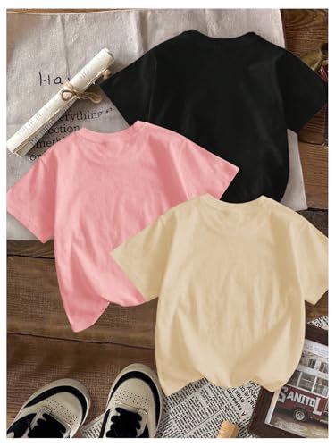 Image of RoseSeek Girl's Shirts 3 Packs Star Butterfly Graphic Tees Crew Neck Short Sleeve T Shirt Casual Tops