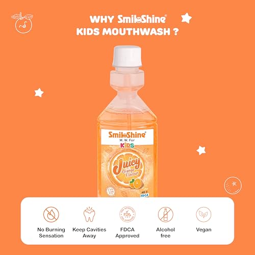 Image of SmiloShine Kids Mouthwash - Juicy Orange /Lemon Lime /Strawberry (150ml) (Juicy Orange Flavour)