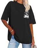 Picture of Womens Oversized Tshirt Graphic Tees Crew Neck Summer Short Sleeve Loose Fit Tops, Black Coconut Tree, XL
