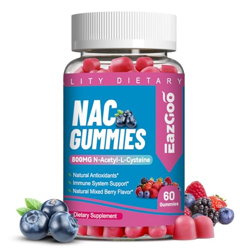 EAZGOO NAC Gummies 800mg N-Acetyl Cysteine Supplement NAC Supplement for Immune System & Antioxidant Non-GMO Gluten Free Vegan - 60 Counts