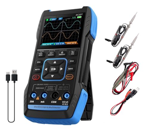3 in 1 Handheld Oscilloscope Multimeter Signal Generator, Oscilloscop-Dual Channel 2X10M Handwidth, 50M Real-time Sampling Rate, Multimeter-9999Count, Volt/Current test, Signal Generator-7 Waveforms