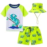 Tunoluker Toddlers Baby Boys' 3-Piece Rashguard Sets Swimsuits Bathing Suit with Hat Surfing Swimwear Sunsuit UPF 50+(3-4T,Neon Lime)