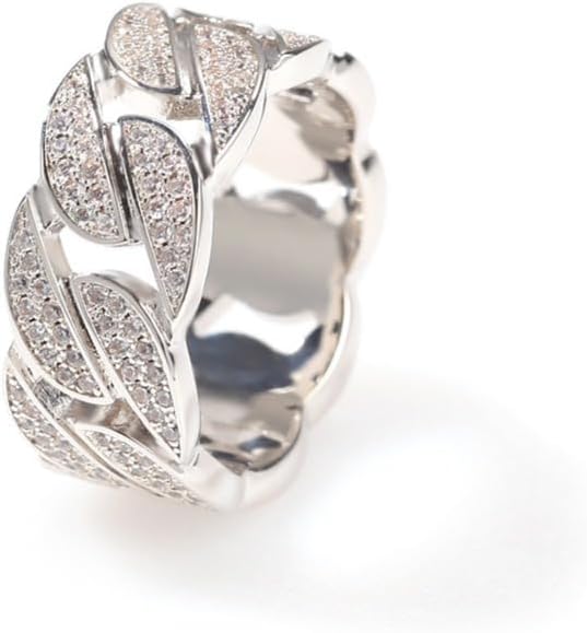 14K Gold over S925 Sterling SIlver Moissanite Cuban Ring, Sleek Matching Band for Couples, Fashion-Forward Statement Jewelry