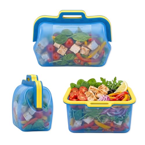 Reusable Silicone Food Storage Bags, NUZEAK Magnetic Seal Reusable Storage Bags, Stand Up Silicone Freezer Bags for Food, Fruit, Snack, Sandwich, Meal Prep, Dishwasher Safe, 50oz, 1 Pack