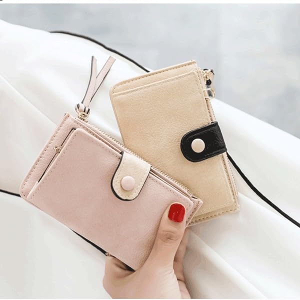 Matte Leather Women Wallet Zipper Purse Short Ladies Wallet Women Purse Card Holders(Black)4