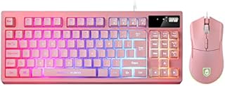 RGB Gaming Keyboard and Mouse Combo,87 Keys USB Wired LED RGB Backlit Gaming Keyboard Mechanical Feeling with 7200DPI RGB Gaming Mouse,Pink Keyboard Wired Set for PC PS4 Xbox Laptop(UK Layout))