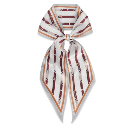 Relang Satin Scarf Mulberry Silk Printed Head Wrap Hair Band 7"" x 59"" White Chain