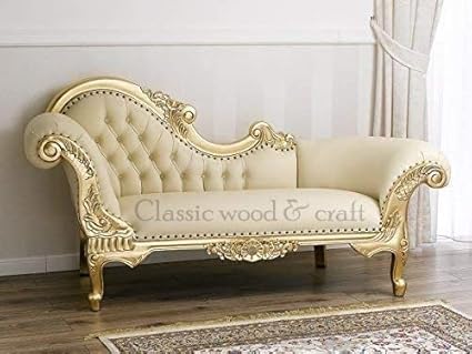 CLASSIC WOOD & CRAFT Luxurious Lounge Diwan/Couch in Teak Wood with Golden upholestry and Golden Deco with Golden Finish/Best Couch/Best diwan/Teakwood diwan