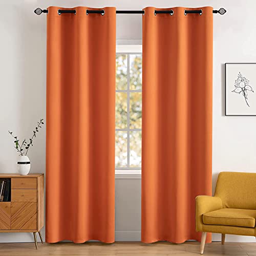 MIULEE 2 Panels Orange Blackout Curtains Room Darkening Thermal Insulated Fall Drapes Solid Window Treatment Set Grommet Top Light Blocking Curtain for Living Room/Bedroom 42x84 inch