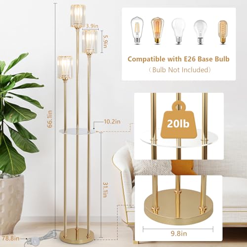 HMVPL Gold Floor Lamps for Living Room, Modern Floor Lamp with Shelves, Crystal Standing Lamps with Table, Brass Tall Lamp with Crystal Shade, On/Off Switch, Mid Century Corner Floor Lamp for Bedroom by HMVPL - Used condition - Image 6