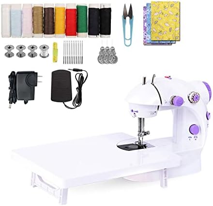 WIENOLOA Mini Sewing Machine with Extension Table and Sewing Machine Accessories Cotton Fabric Two Threads Double Speed Double Switches Household Kids Beginners Travel Automatic Sewing Machine Kit