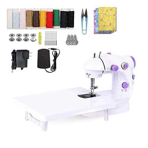 Wienoloa Mini Sewing Machine With Extension Table And Sewing Machine Accessories Cotton Fabric Two Threads Double Speed Double Switches Household Kids Beginners Travel Automatic Sewing Machine Kit #TOP30
