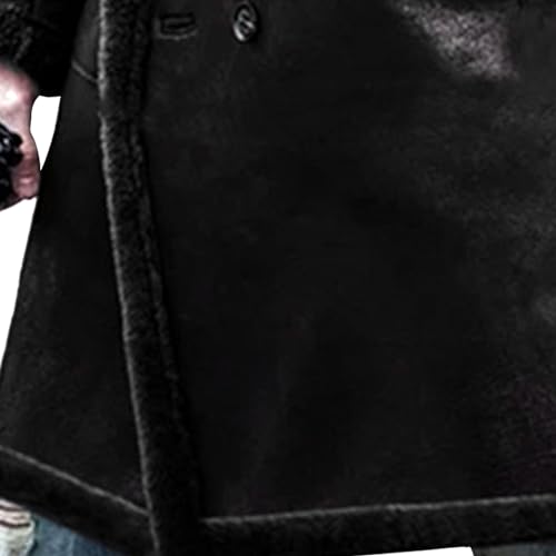 Men Faux Leather Velvet Jacket Thick Faux Fur Lapel Collar Botton Down Long Trench Coats Windbreaker Windproof2