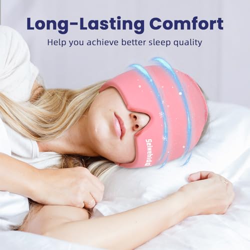 Image of Migraine Headache Relief Cap Head Ice Pack Wrap Cold Cap Hat for Migraines Headache Tension Stress Hangover Cap Ice Beanie Cooling Gel Pink