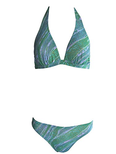 Maillot de bain bronzant haut de gamme dos nu motif lila et vert pour une silhouette raffinée