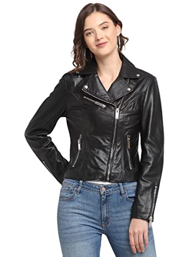 teakwood leathers Teakwood Genuine Leather Soild Stylish Casual Biker Jacket for Women-picture-11
