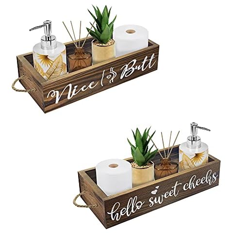 Cocomong Nice Butt Bathroom Decor Box,Funny Toilet Paper Holder,Rustic Farmhouse Wood Bathroom Decor,Modern Bathroom Organizer Over Toilet for Home Decoration Brown Cover
