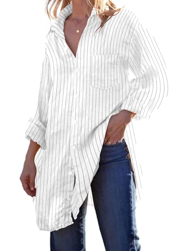 Image of Runcati Womens Button Down Shirts Linen Cotton Long Sleeve Blouse Tunic Tops Cover Up Shirt Loose Beach Bikini Dress
