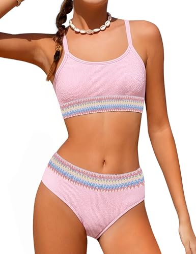 Image of Weixinbuy Girls Swimsuit Color Block Bathing Suit Adjustable Strap Two Pieces Bikini Swimsuits Beach Swimwear for Girls 9-16Y