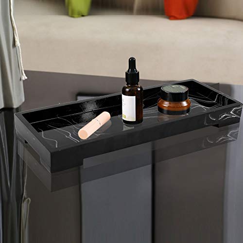 Jolitac Vanity Tray For Bathroom, Resin Bathtub Tray Countertop Tray Marble Pattern Black Trays, Cosmetics Holder Vanity Organizer For Shampoo, Soap (Black, Small) #TOP4